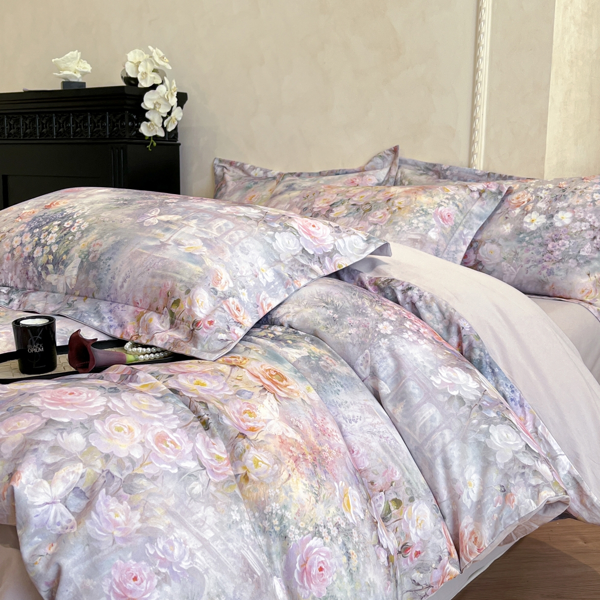 91家纺网 家纺一手货源 找家纺 禾时 2025新款全棉超柔数码印花磨毛四件套（32x21磨毛） 制岛之息（紫）