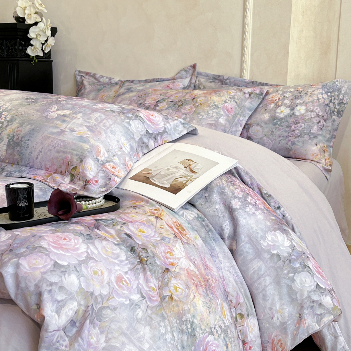 91家纺网 家纺一手货源 找家纺 禾时 2025新款全棉超柔数码印花磨毛四件套（32x21磨毛） 制岛之息（紫）