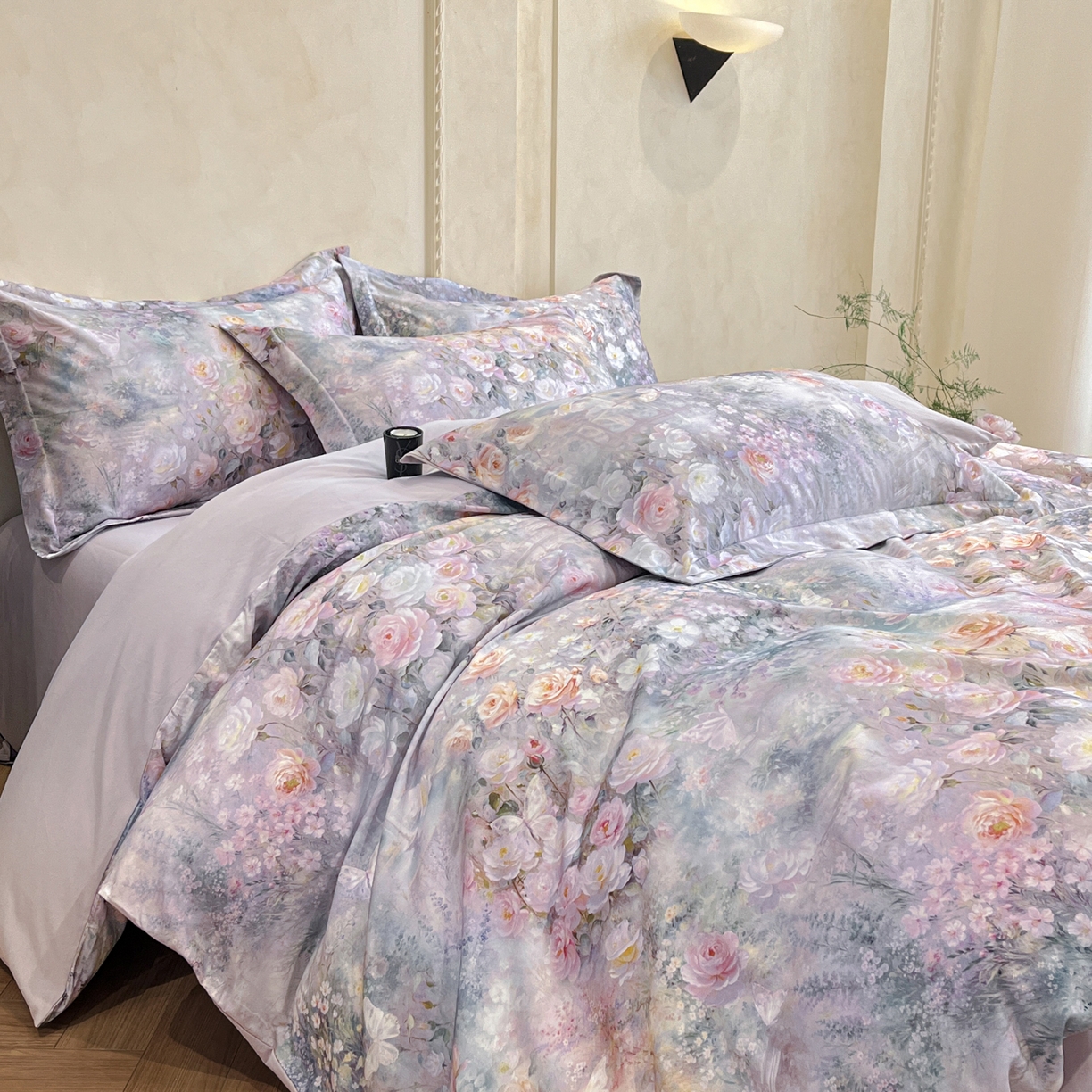 91家纺网 家纺一手货源 找家纺 禾时 2025新款全棉超柔数码印花磨毛四件套（32x21磨毛） 制岛之息（紫）