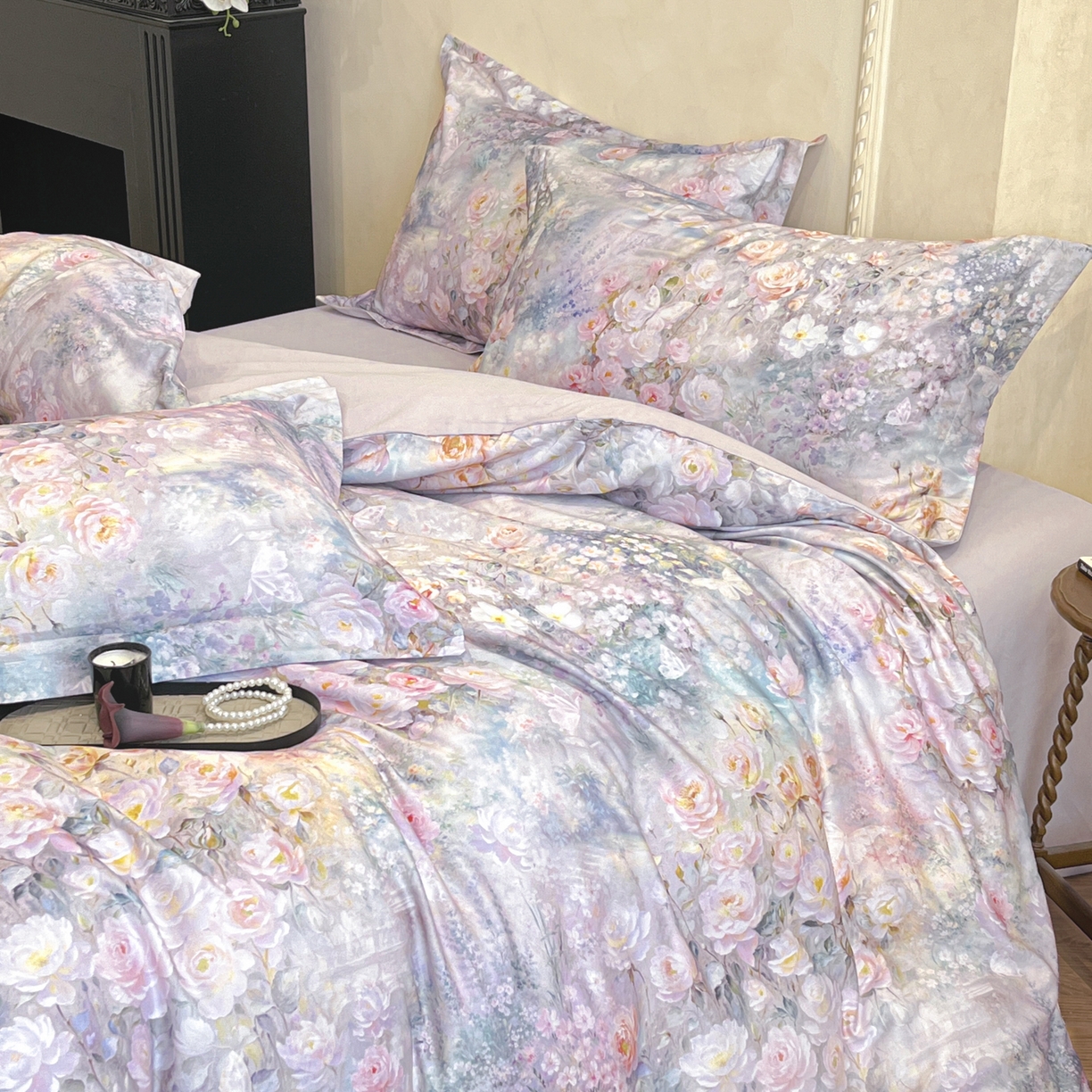 91家纺网 家纺一手货源 找家纺 禾时 2025新款全棉超柔数码印花磨毛四件套（32x21磨毛） 制岛之息（紫）