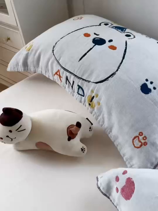 91家纺网 家纺一手货源 找家纺 美宜家2025新款全棉水洗纱布枕巾 胖嘟嘟一对