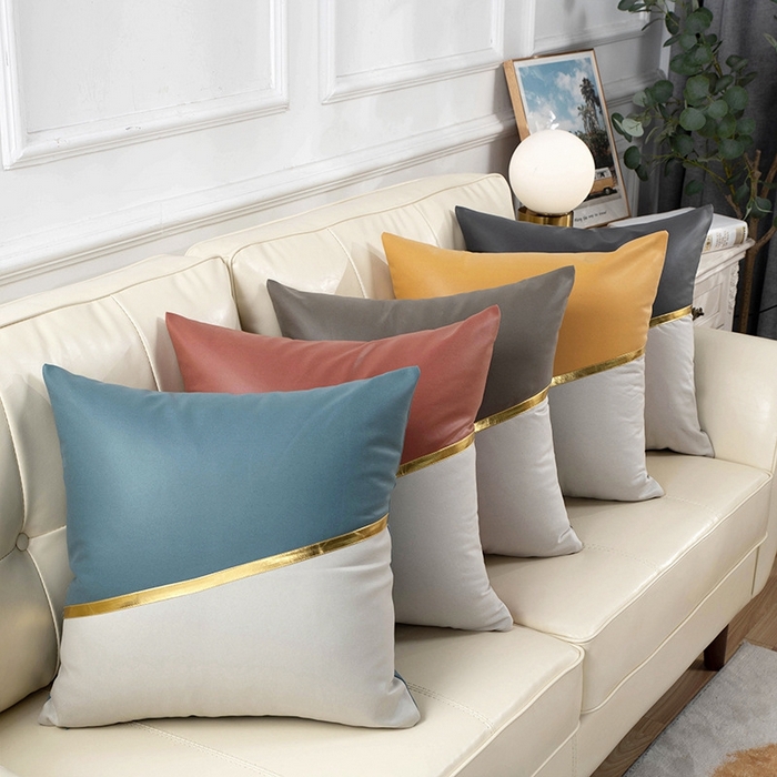 91家纺网 家纺一手货源 找家纺 （总）新奇异 2025新款镶边拼接科技布抱枕（支持定制）