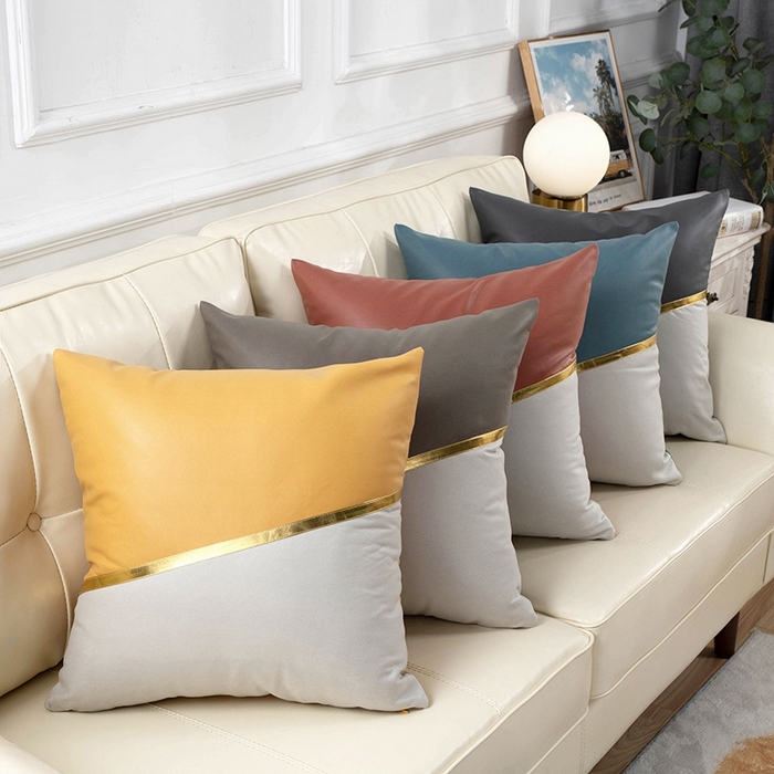 91家纺网 家纺一手货源 找家纺 （总）新奇异 2025新款镶边拼接科技布抱枕（支持定制）