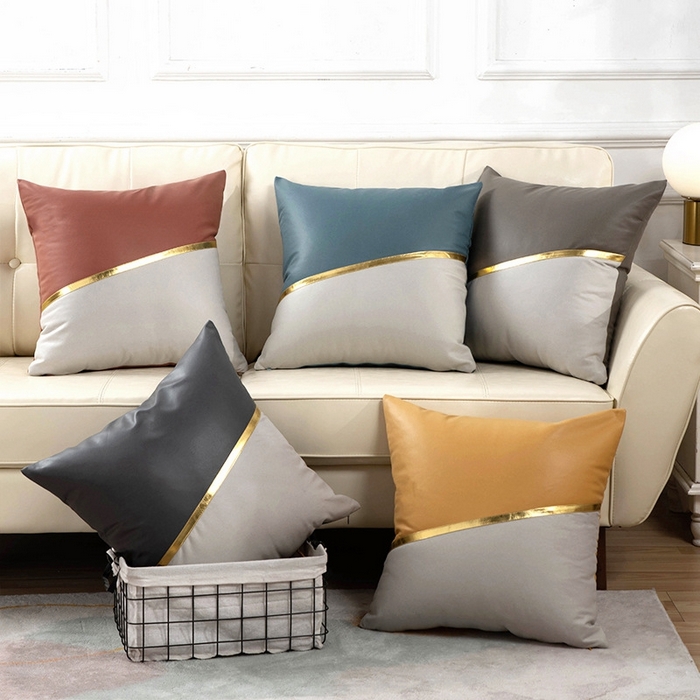 91家纺网 家纺一手货源 找家纺 新奇异 2025新款镶边拼接科技布抱枕（支持定制） 组合图仅供展示