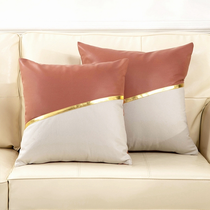 91家纺网 家纺一手货源 找家纺 新奇异 2025新款镶边拼接科技布抱枕（支持定制） 浪漫满屋-橘红