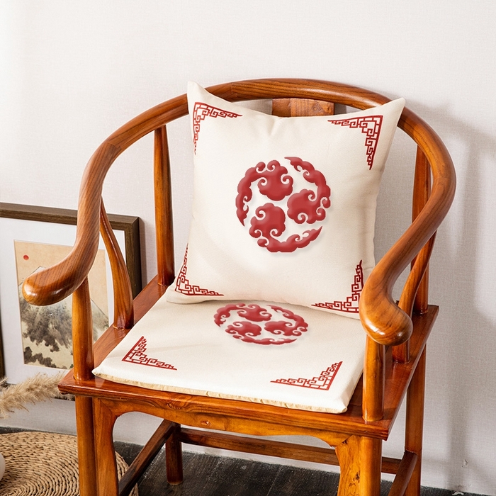 新奇异 2025新款高弹pp棉新中式坐垫+抱枕 吉祥如意-白