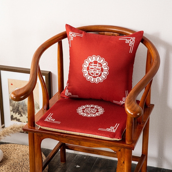 新奇异 2025新款高弹pp棉新中式坐垫+抱枕 双喜临门-红