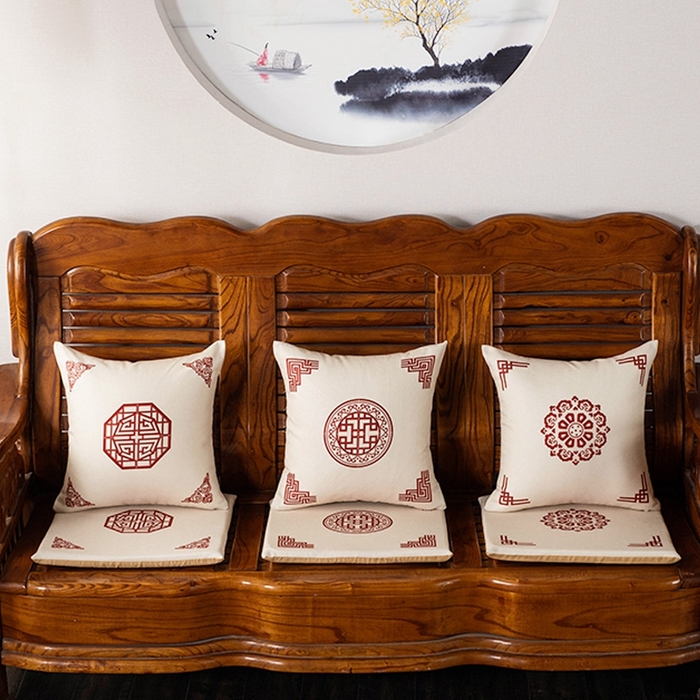 91家纺网 家纺一手货源 找家纺 新奇异 2025新款高弹pp棉新中式坐垫+抱枕 组合图仅供展示