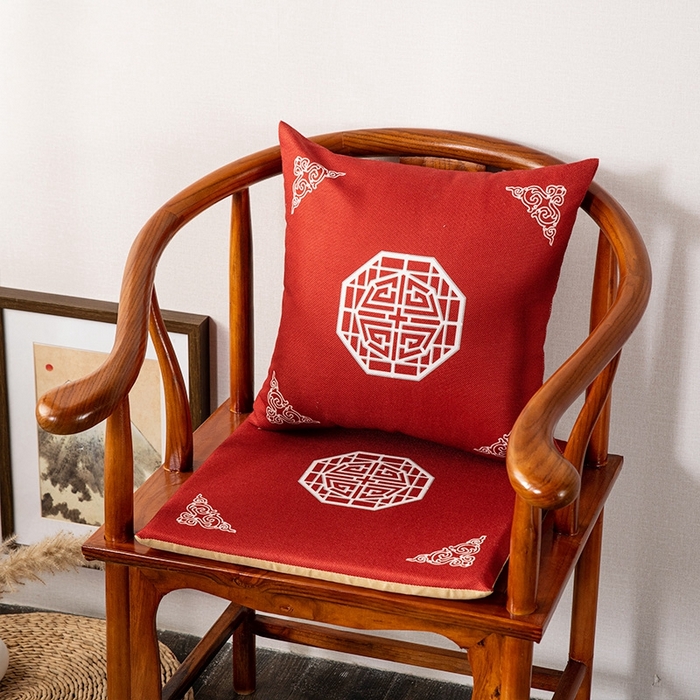 新奇异 2025新款高弹pp棉新中式坐垫+抱枕 锦上添花-红