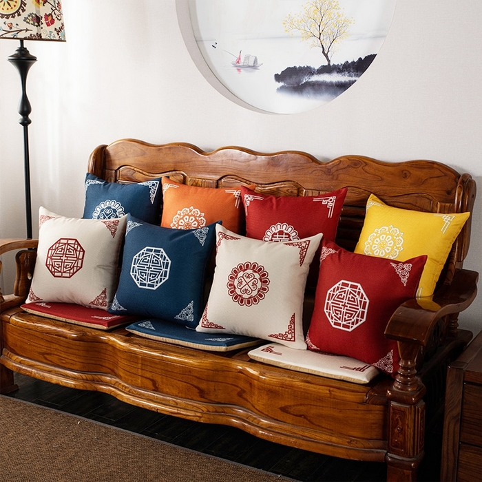 91家纺网 家纺一手货源 找家纺 新奇异 2025新款高弹pp棉新中式坐垫+抱枕 组合图仅供展示