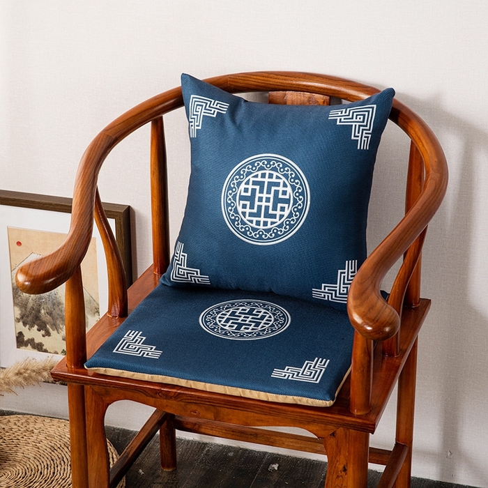 新奇异 2025新款高弹pp棉新中式坐垫+抱枕 洪福齐天-蓝