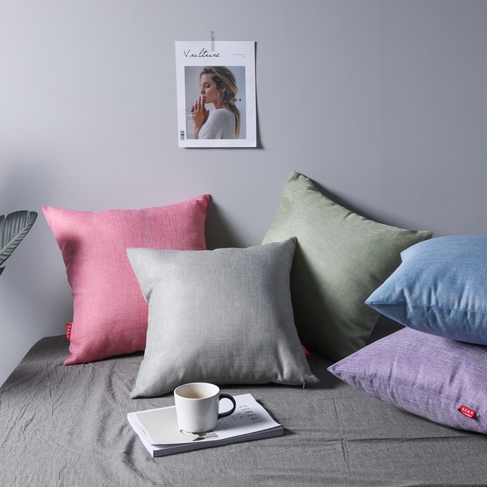 91家纺网 家纺一手货源 找家纺 （总）新奇异 2025新款涤麻纯色抱枕靠垫 （支持定制）