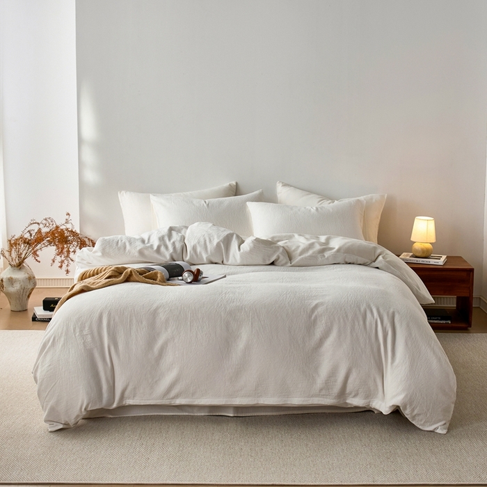 91家纺网 家纺一手货源 找家纺 梦享生活家居 2025新款白色全棉肌理纹提花四件套 莫语