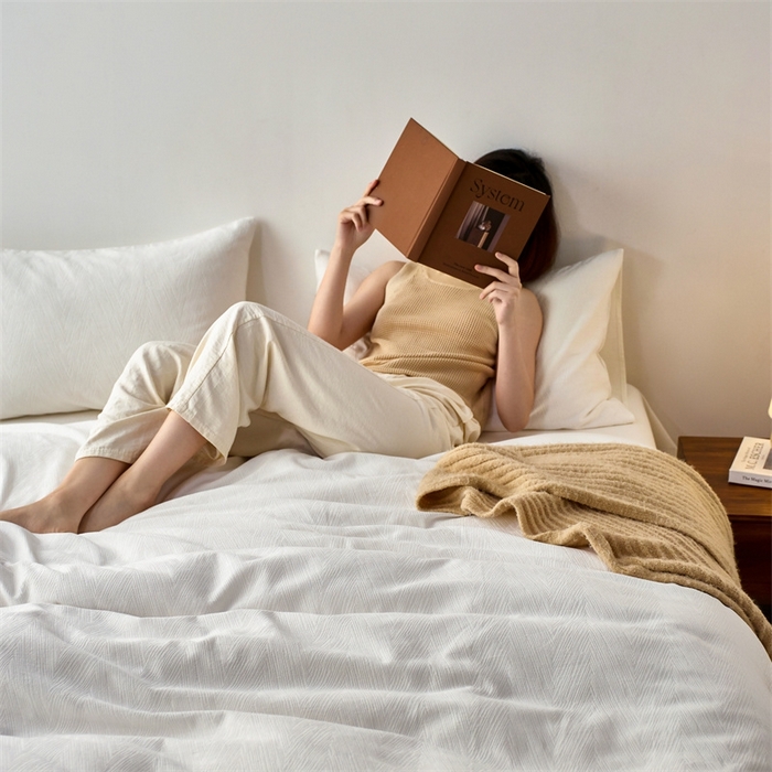 91家纺网 家纺一手货源 找家纺 （总）梦享生活家居 2025新款白色全棉肌理纹提花四件套