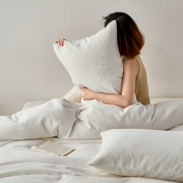 91家纺网 家纺一手货源 找家纺 （总）梦享生活家居 2025新款白色全棉肌理纹提花四件套