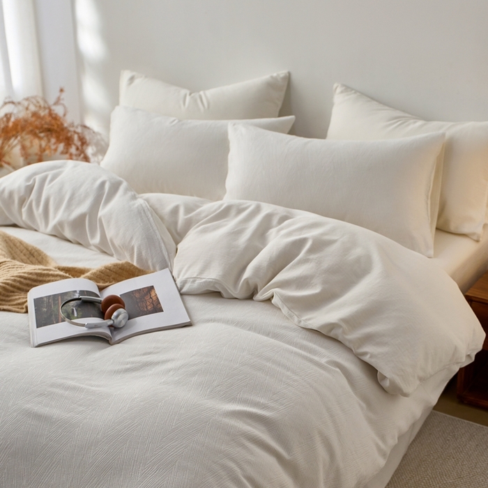 91家纺网 家纺一手货源 找家纺 （总）梦享生活家居 2025新款白色全棉肌理纹提花四件套