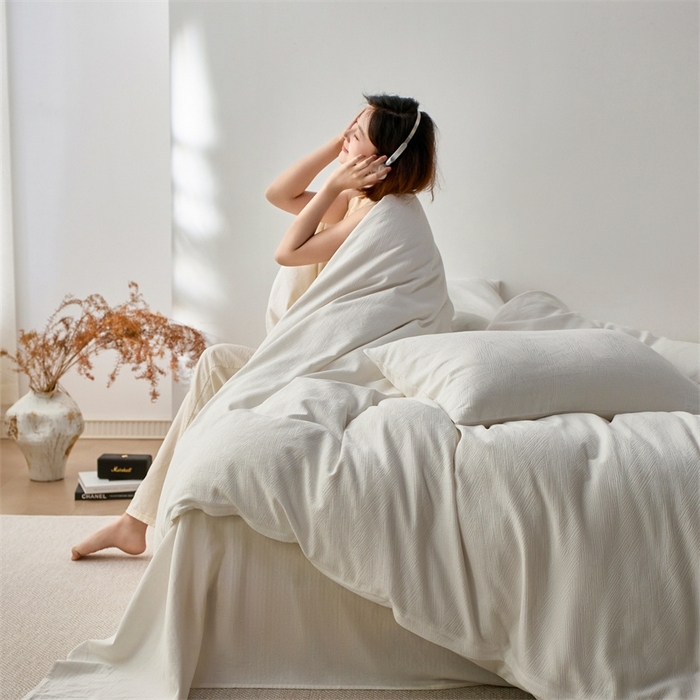 91家纺网 家纺一手货源 找家纺 （总）梦享生活家居 2025新款白色全棉肌理纹提花四件套