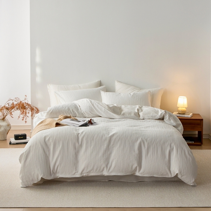 梦享生活家居 2025新款白色全棉肌理纹提花四件套 简云