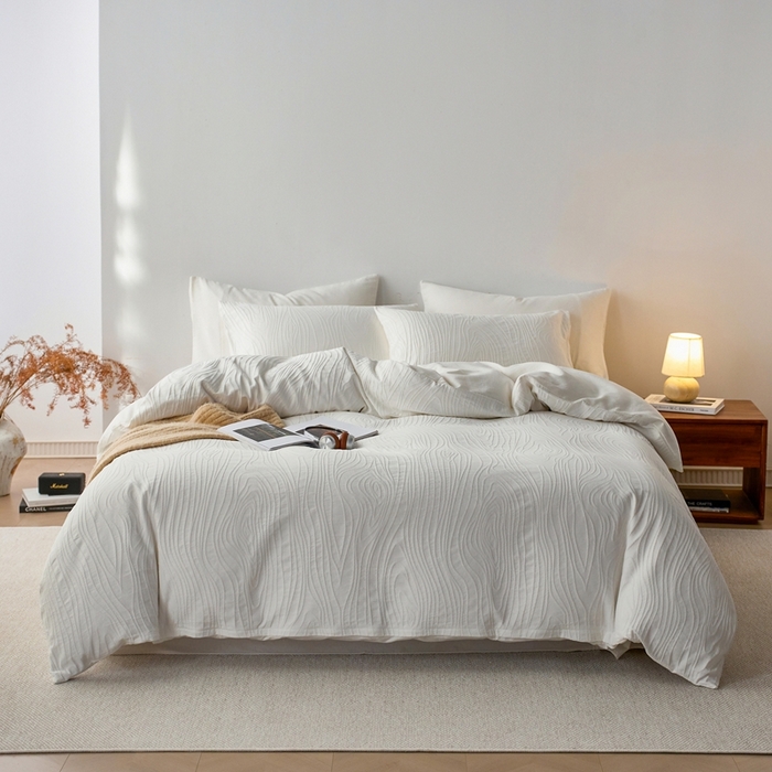 梦享生活家居 2025新款白色全棉肌理纹提花四件套 流年