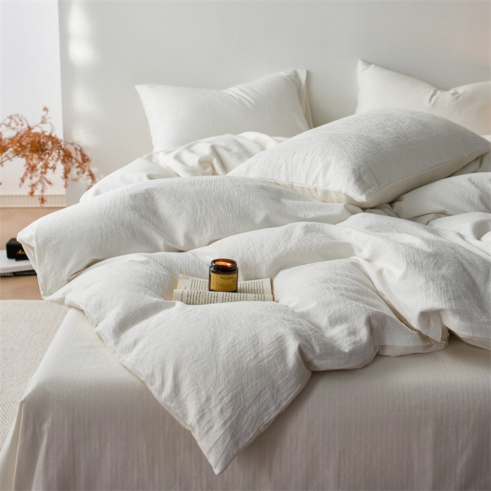 91家纺网 家纺一手货源 找家纺 梦享生活家居 2025新款白色全棉肌理纹提花四件套 莫语