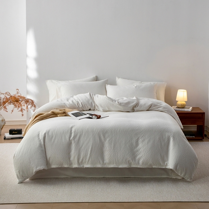 梦享生活家居 2025新款白色全棉肌理纹提花四件套 曲线