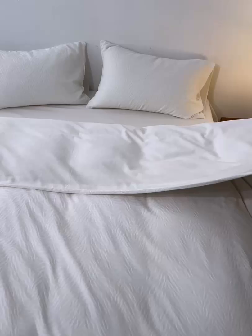 91家纺网 家纺一手货源 找家纺 梦享生活家居 2025新款白色全棉肌理纹提花四件套 莫语