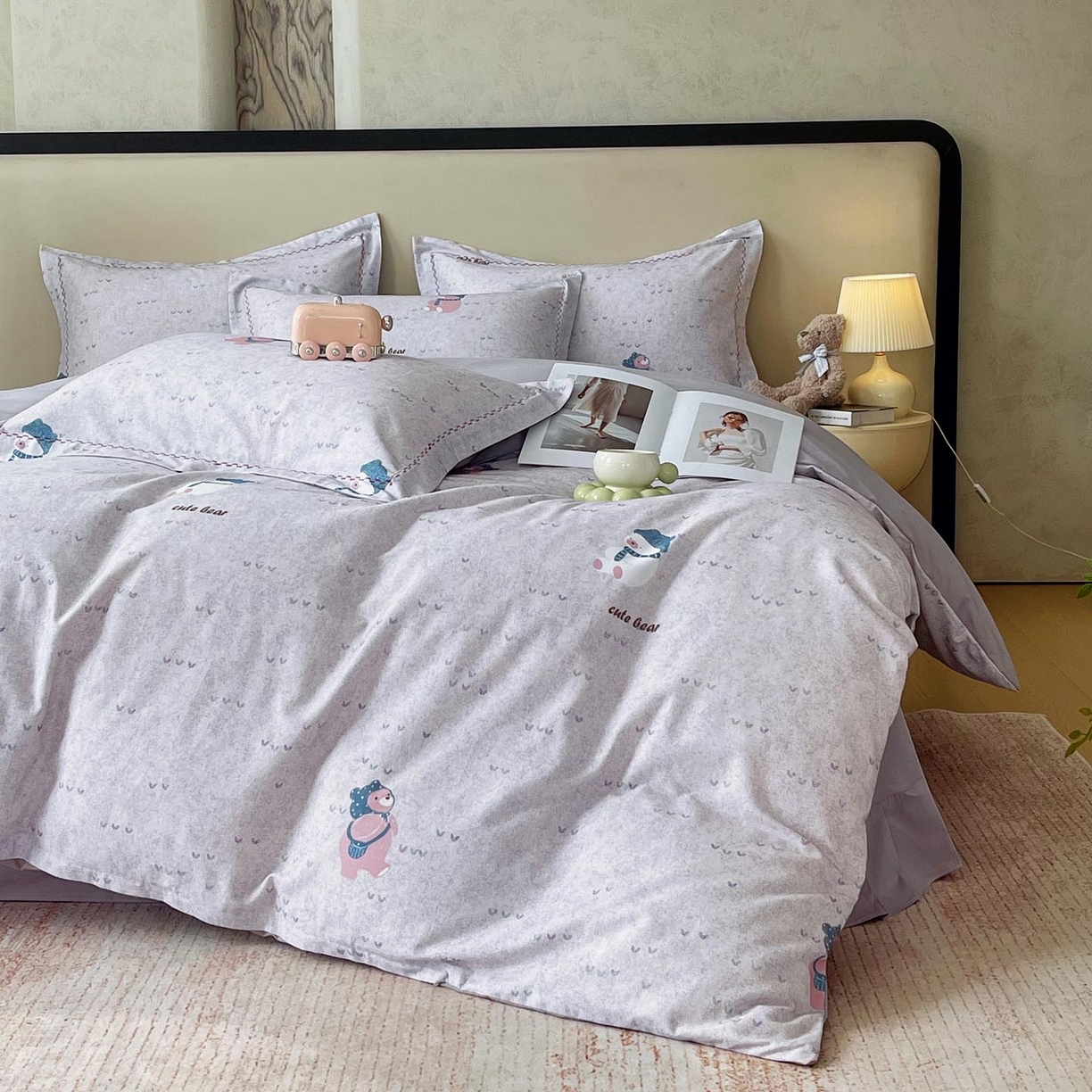 91家纺网 家纺一手货源 找家纺 慕希家纺 2025新款疆大白全棉纯棉加厚生态磨毛四件套 幸福熊