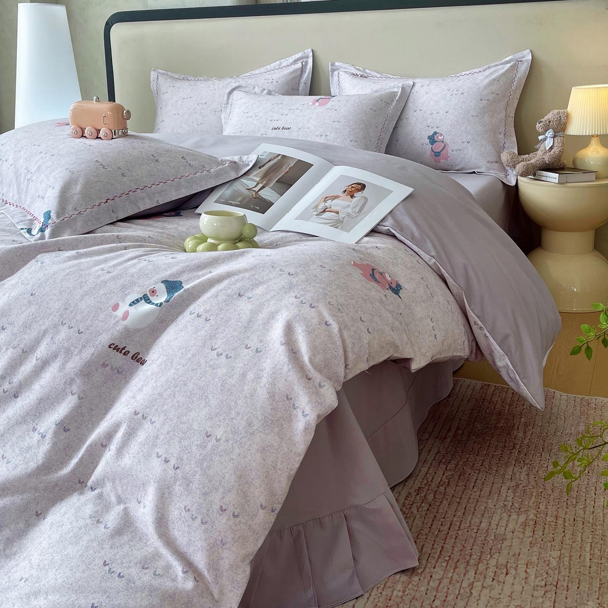 91家纺网 家纺一手货源 找家纺 慕希家纺 2025新款疆大白全棉纯棉加厚生态磨毛四件套 幸福熊