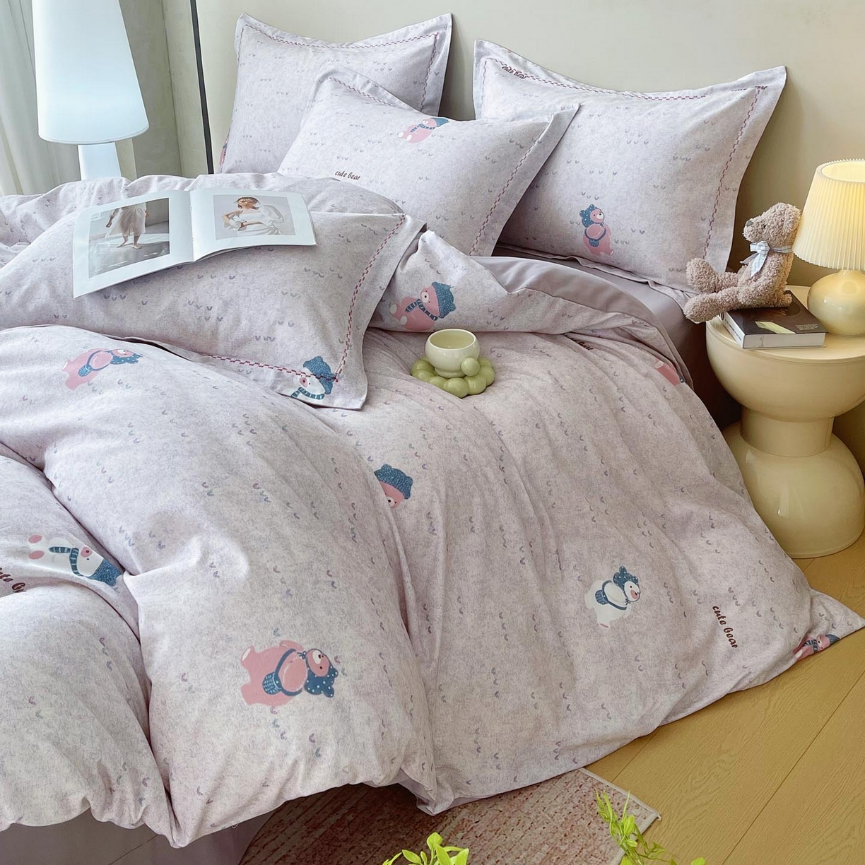 91家纺网 家纺一手货源 找家纺 慕希家纺 2025新款疆大白全棉纯棉加厚生态磨毛四件套 幸福熊