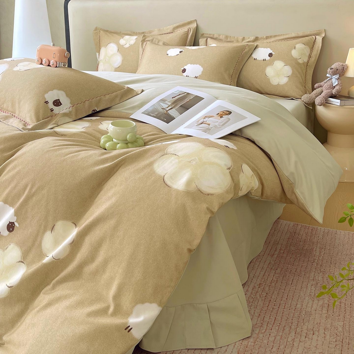 91家纺网 家纺一手货源 找家纺 慕希家纺 2025新款疆大白全棉纯棉加厚生态磨毛四件套 悠闲午后