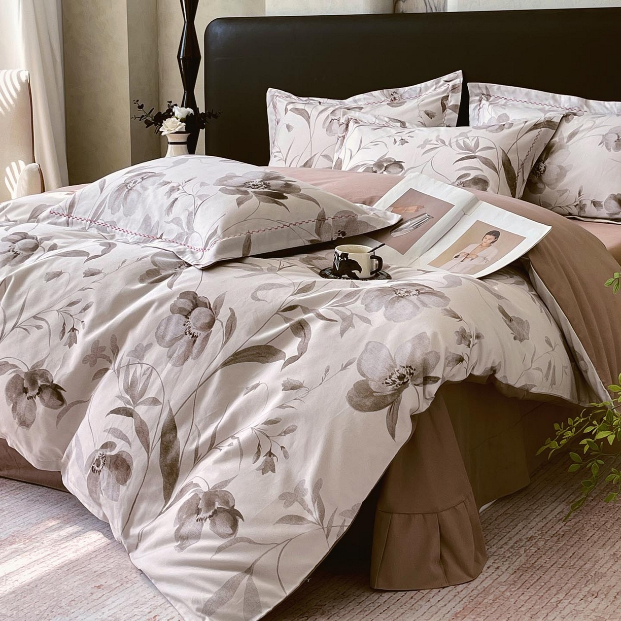 91家纺网 家纺一手货源 找家纺 慕希家纺 2025新款疆大白全棉纯棉加厚生态磨毛四件套 知茵-咖