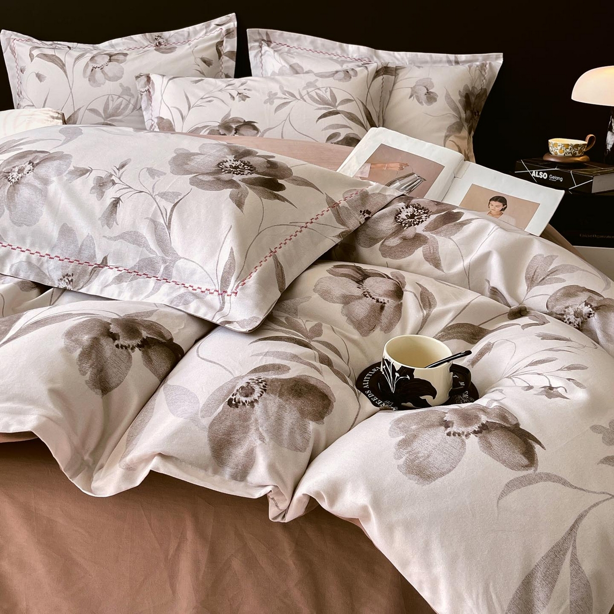 91家纺网 家纺一手货源 找家纺 慕希家纺 2025新款疆大白全棉纯棉加厚生态磨毛四件套 知茵-咖