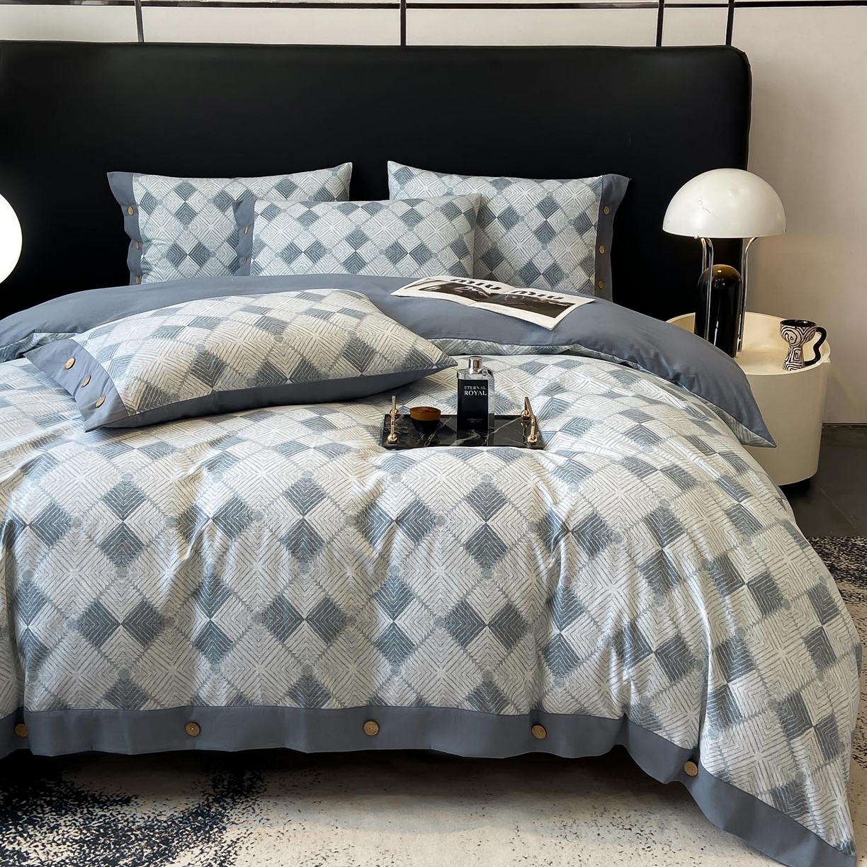 91家纺网 家纺一手货源 找家纺 （总）慕希家纺 2025新款全棉纯棉轻奢加厚磨毛纽扣款四件套