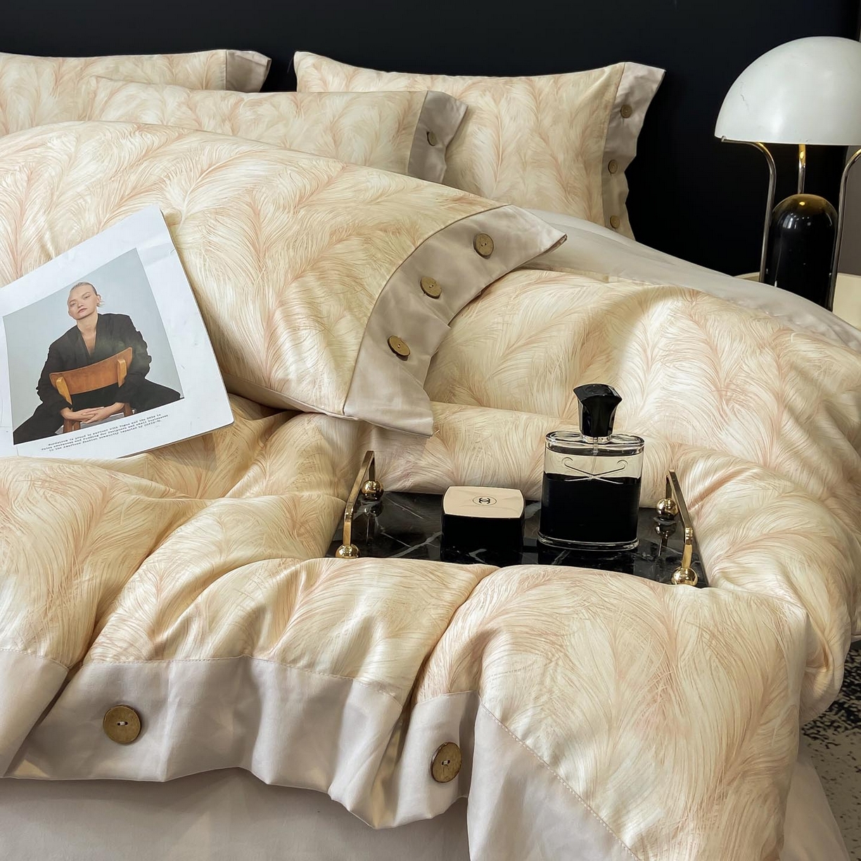 91家纺网 家纺一手货源 找家纺 （总）慕希家纺 2025新款全棉纯棉轻奢加厚磨毛纽扣款四件套