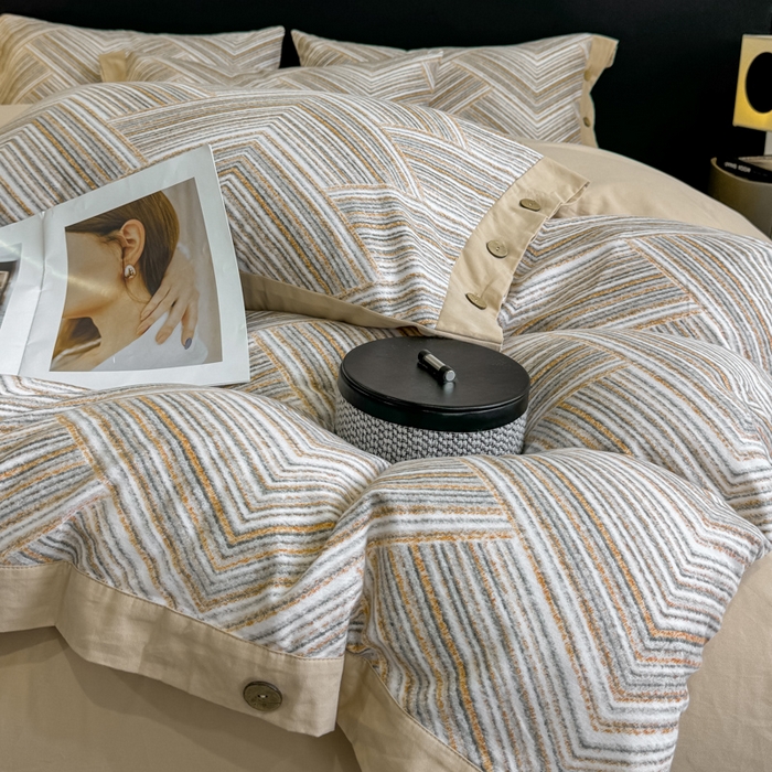 91家纺网 家纺一手货源 找家纺 （总）慕希家纺 2025新款全棉纯棉轻奢加厚磨毛纽扣款四件套