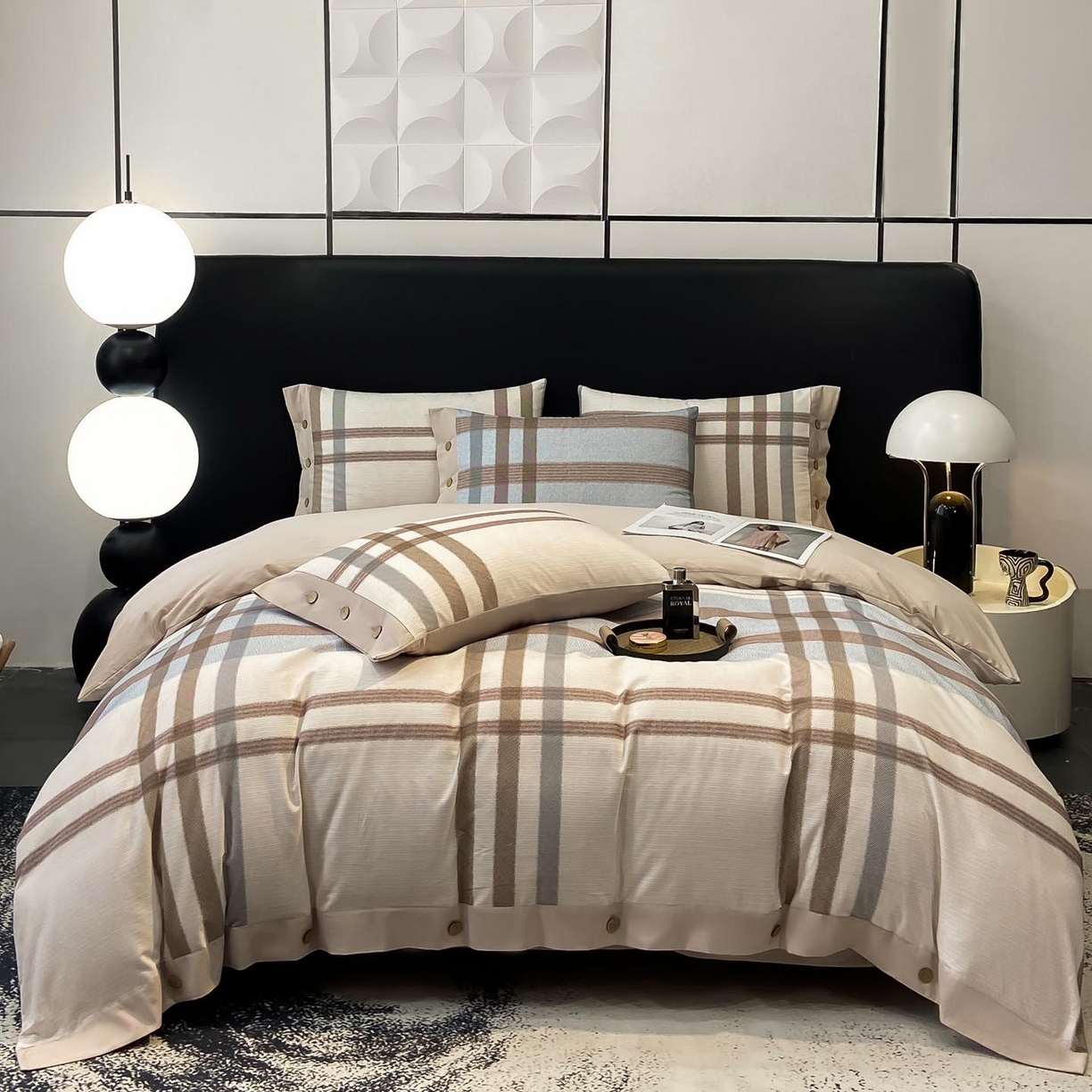 91家纺网 家纺一手货源 找家纺 慕希家纺 2025新款全棉纯棉轻奢加厚磨毛纽扣款四件套 千屿-卡其