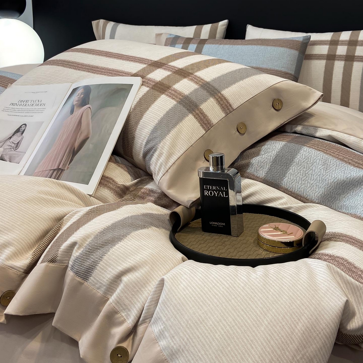 91家纺网 家纺一手货源 找家纺 慕希家纺 2025新款全棉纯棉轻奢加厚磨毛纽扣款四件套 千屿-卡其