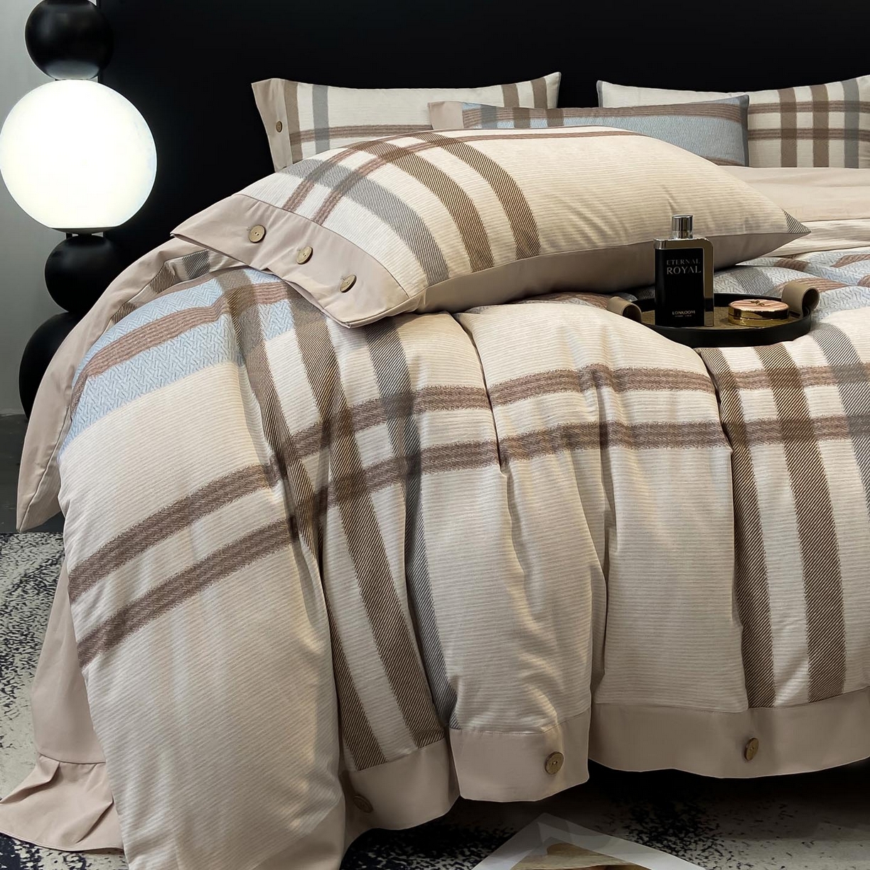 91家纺网 家纺一手货源 找家纺 慕希家纺 2025新款全棉纯棉轻奢加厚磨毛纽扣款四件套 千屿-卡其