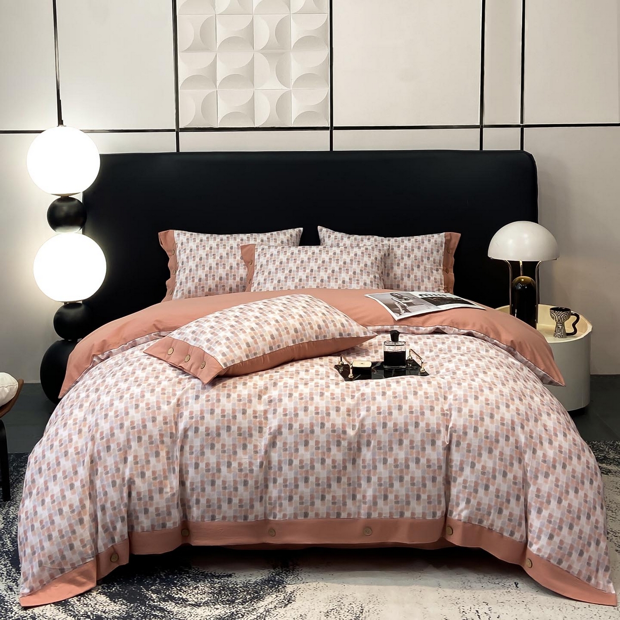 91家纺网 家纺一手货源 找家纺 慕希家纺 2025新款全棉纯棉轻奢加厚磨毛纽扣款四件套 随感-红咖