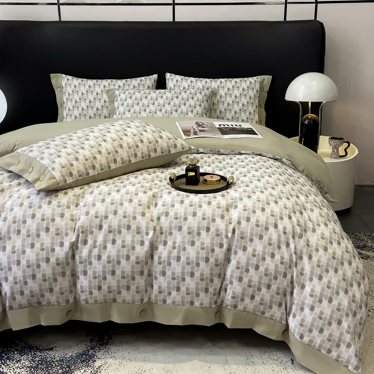 91家纺网 家纺一手货源 找家纺 慕希家纺 2025新款全棉纯棉轻奢加厚磨毛纽扣款四件套 随感-绿