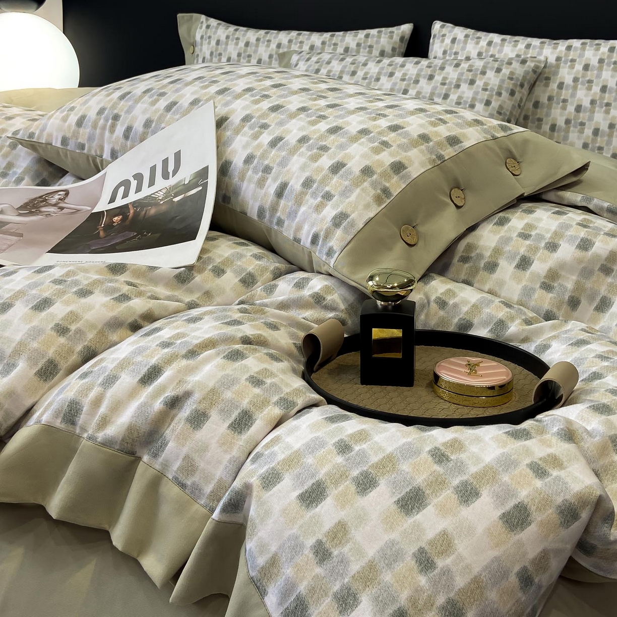 91家纺网 家纺一手货源 找家纺 慕希家纺 2025新款全棉纯棉轻奢加厚磨毛纽扣款四件套 随感-绿