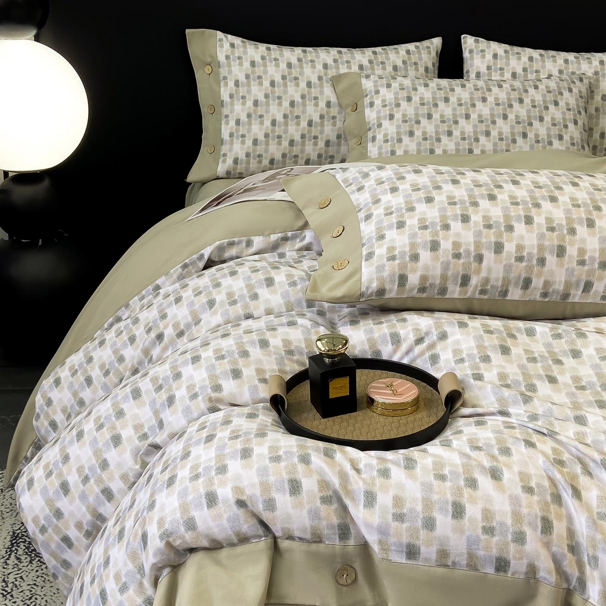 91家纺网 家纺一手货源 找家纺 慕希家纺 2025新款全棉纯棉轻奢加厚磨毛纽扣款四件套 随感-绿