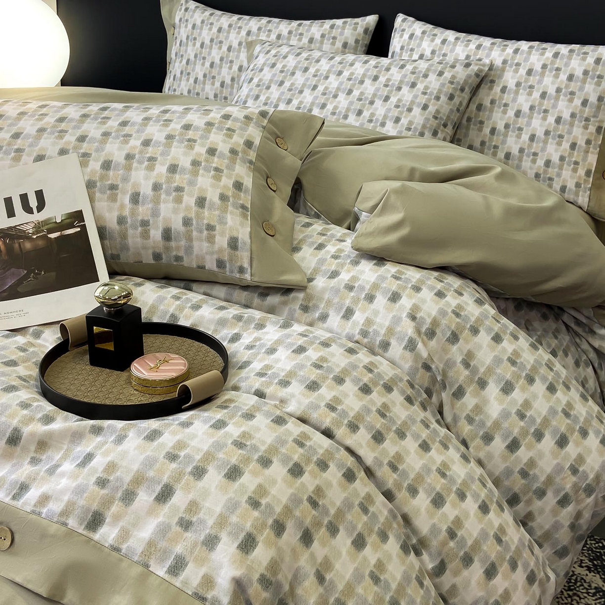 91家纺网 家纺一手货源 找家纺 慕希家纺 2025新款全棉纯棉轻奢加厚磨毛纽扣款四件套 随感-绿