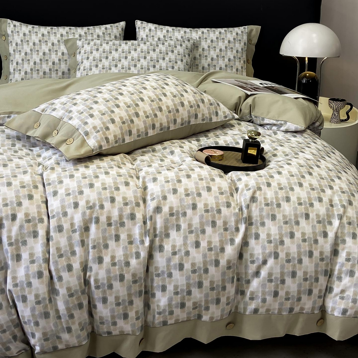 91家纺网 家纺一手货源 找家纺 慕希家纺 2025新款全棉纯棉轻奢加厚磨毛纽扣款四件套 随感-绿