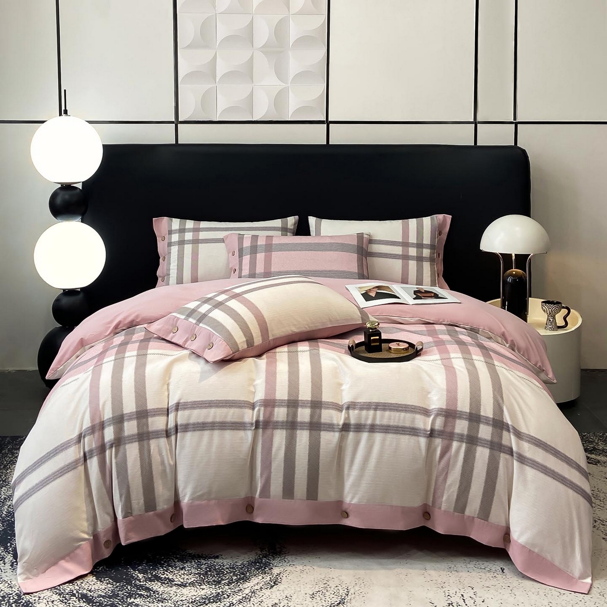 91家纺网 家纺一手货源 找家纺 慕希家纺 2025新款全棉纯棉轻奢加厚磨毛纽扣款四件套 寻山-豆沙