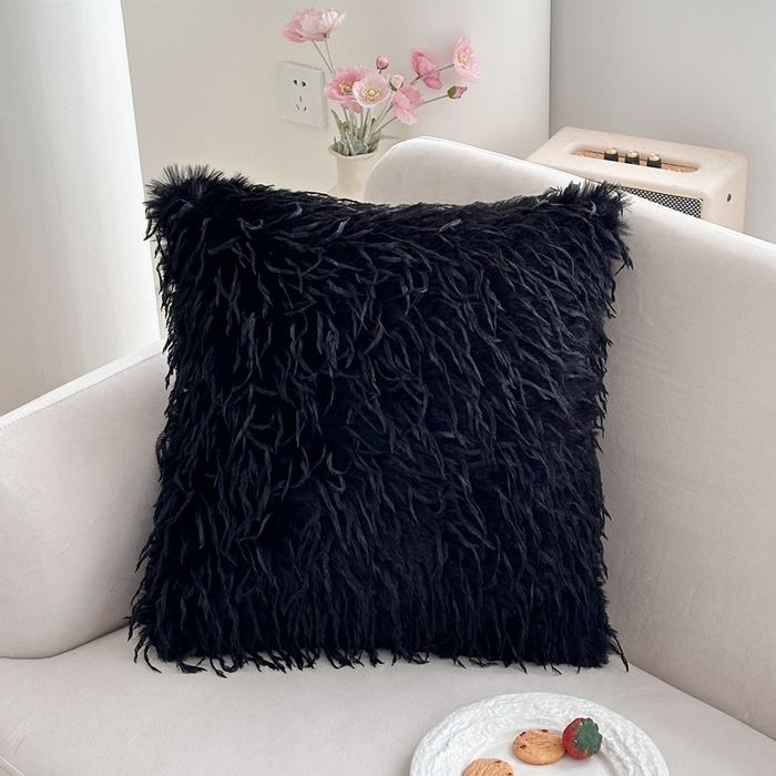 91家纺网 家纺一手货源 找家纺 新奇异 2025新款羽毛绒抱枕靠垫 长羽毛绒-黑色