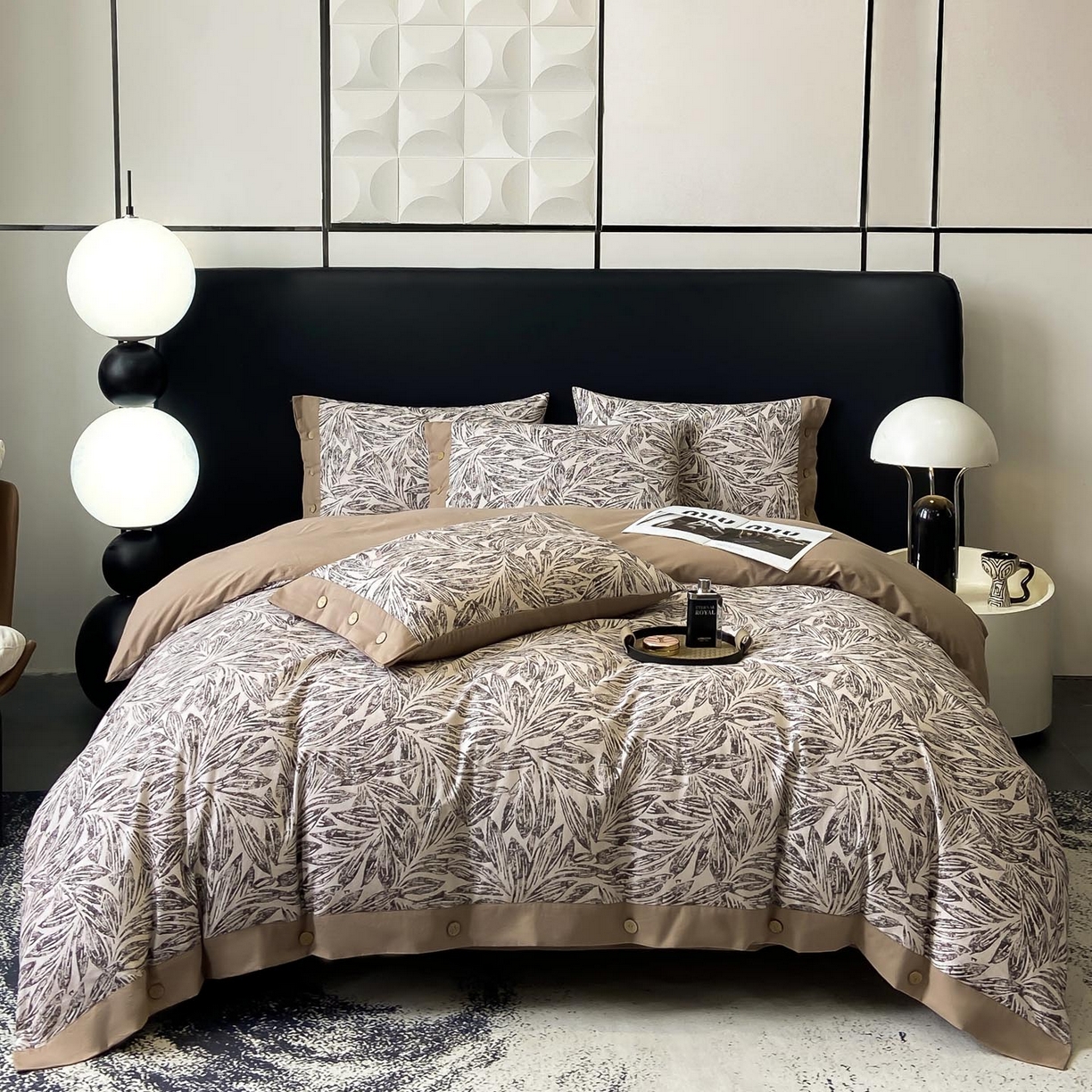 91家纺网 家纺一手货源 找家纺 慕希家纺 2025新款全棉纯棉轻奢加厚磨毛纽扣款四件套 雅集-咖