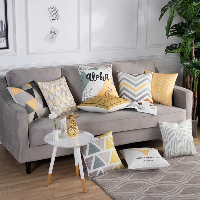 91家纺网 家纺一手货源 找家纺 （总）新奇异 2025新款竹节麻抱枕靠垫 （支持定制）,组合图仅供展示,菠萝,彩色三角,方格,箭头,立体三角,菱形,鹿头,树叶,线条