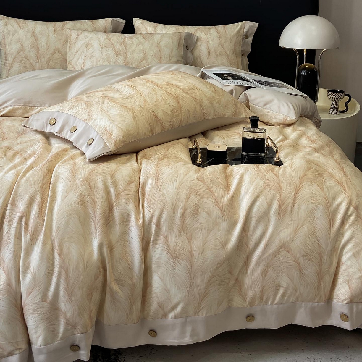 91家纺网 家纺一手货源 找家纺 慕希家纺 2025新款全棉纯棉轻奢加厚磨毛纽扣款四件套 云裳