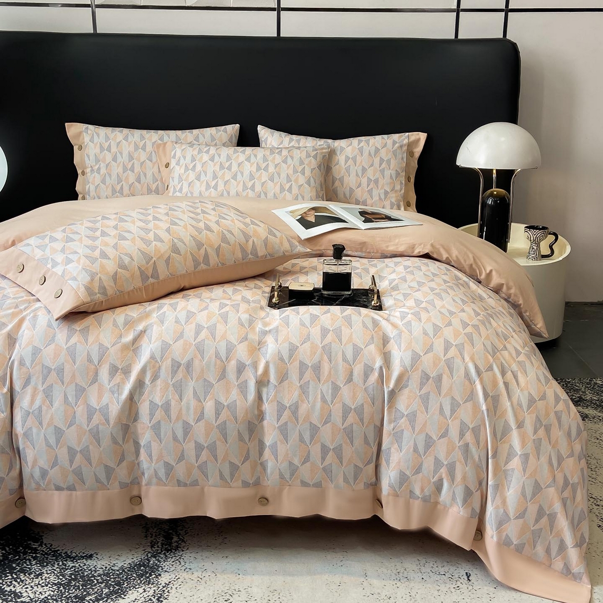 91家纺网 家纺一手货源 找家纺 慕希家纺 2025新款全棉纯棉轻奢加厚磨毛纽扣款四件套 知凡